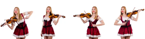 Bavarian girl playing the violin isolated on white