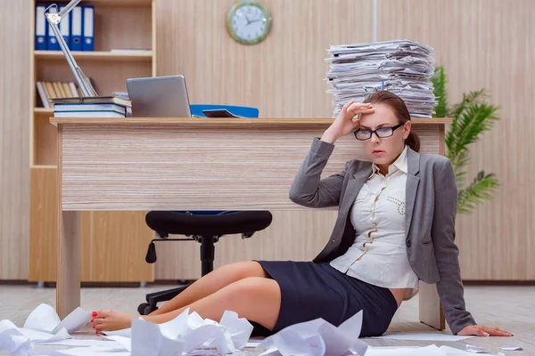 Busy stressful woman secretary under stress in the office