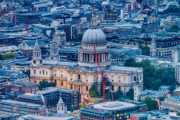 London. St Paul Cathedral aerial view at night