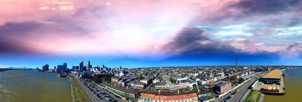 Amazing sunset over New Orleans, aerial view