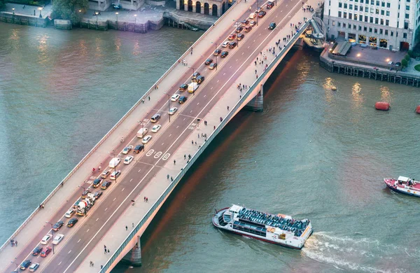 Transportation over Tower Bridge, overhead view of London