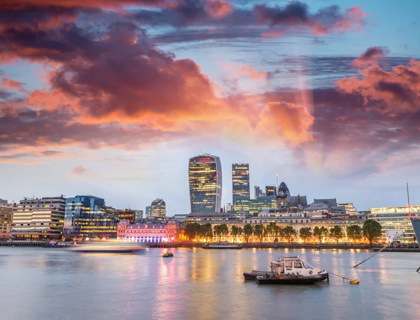 Canary Wharf buildings at sunset - London