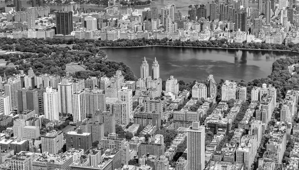 Helicopter view of Central Park and city skyscrapers in Manhatta