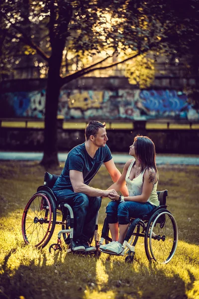 Peaceful handicapped young couple