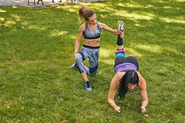 Trainer teaching a woman legs workout