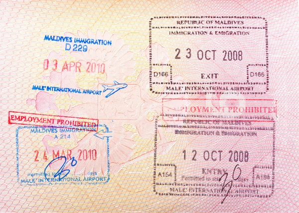 Maldives visa stamp in the passpor