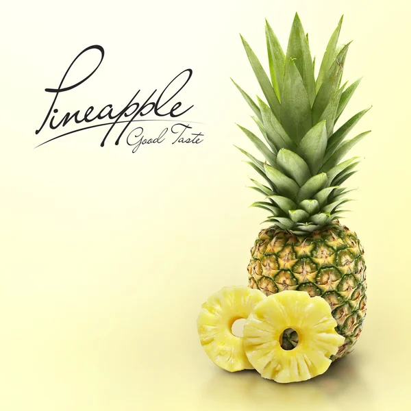 Pineapple on yellow solid background