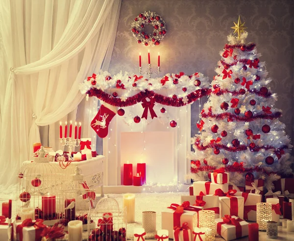 Christmas Tree, Xmas Room Interior Fireplace Presents, House Decoration