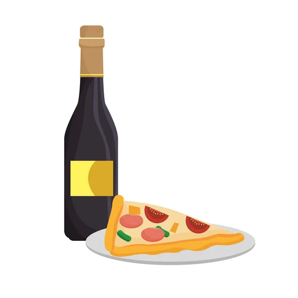 Pizza and wine bottle