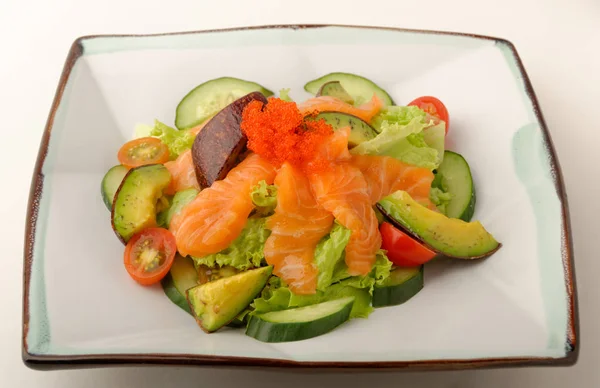 Raw salmon salad with fish roe