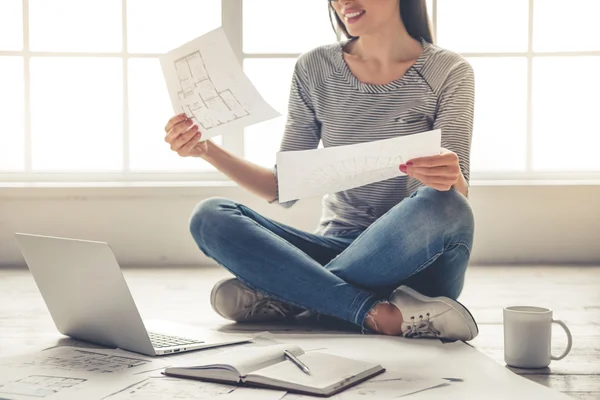 Beautiful girl working at home