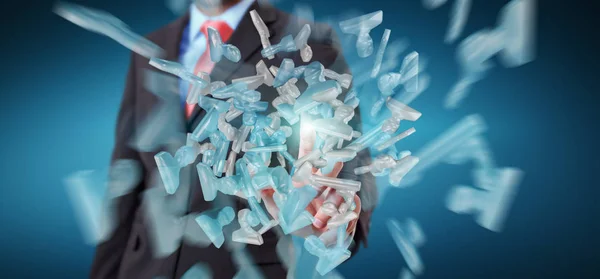 Businessman touching shiny glass avatar group 3D rendering