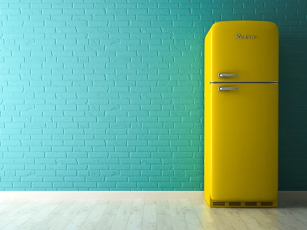 Interior with yellow fridge 3D rendering