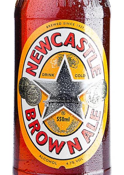 LONDON, UK - NOVEMBER 01, 2016: Cold bottle of Newcastle Brown Ale beer. Launched in 1927 by Colonel Jim Porter after the merger of Newcastle Breweries with Scottish Brewers.