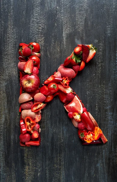 Vegetables and fruits in alphabet letter
