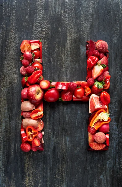 Vegetables and fruits in alphabet letter