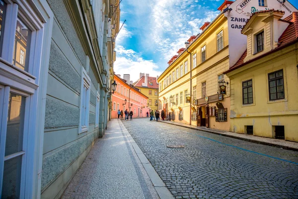 Old street with famous beer restaurant in Prague