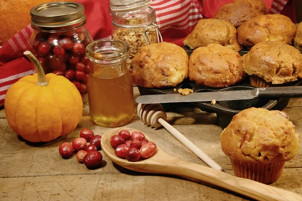 Freshly made pumpkin and berry muffins