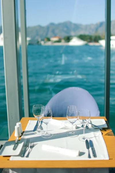 Table setting at a luxurious beach and sea restaurant - A romant