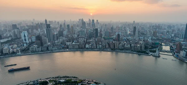 Shanghai panoramic cityscape sunset aerial view