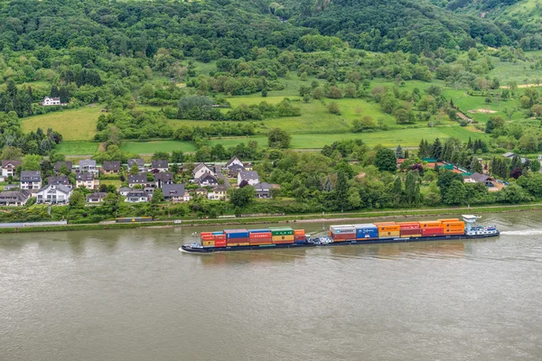 Container ship on the Rhine River, Germany