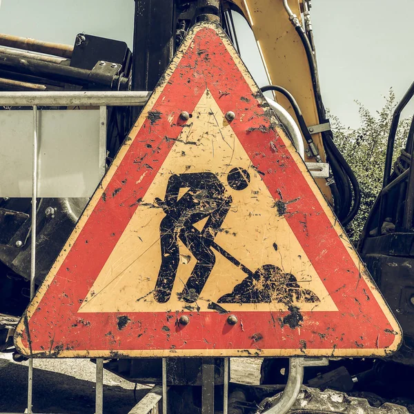 Vintage looking Road works sign