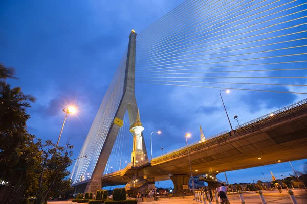 Rama VIII bridge at night.