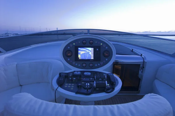 Italy, Tuscany, Viareggio; 12 September 2005, luxury yacht (20 meters), flybridge driving consolle - EDITORIAL