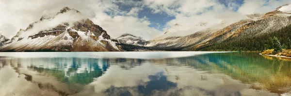 Bow Lake panorama reflection with snow