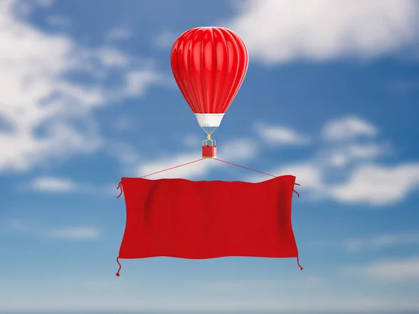 Red hot air balloon with red cloth banner