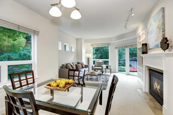 Fresh apples on modern dining table . Apartment interior