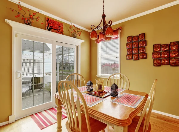 Bright dining room interior in red colors