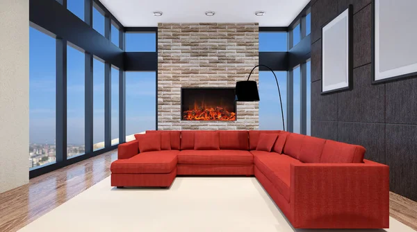 Cozy corner in a residential home. Interior living room. 3d rend