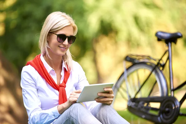 Business woman using digital tablet