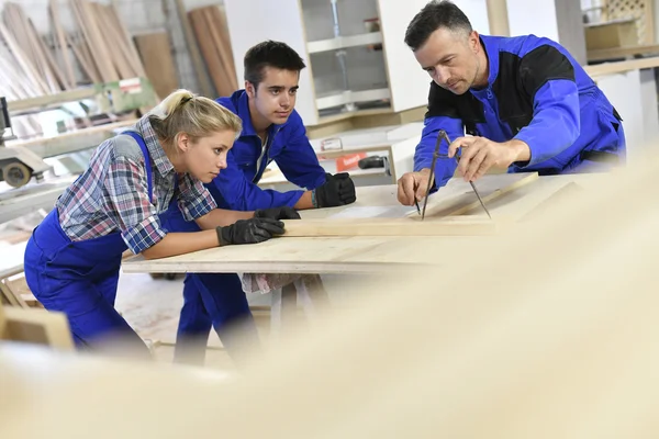 Students in woodwork training course