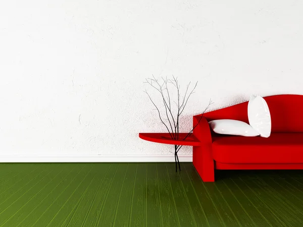 Modern sofa in the room, 3d