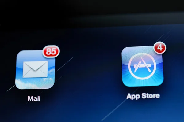 First Apple iPad Retina tablet screen detail with Mail app and A