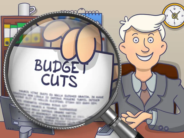 Budget Cuts through Magnifier. Doodle Style.