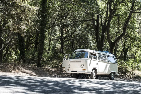 Vintage white bus camper