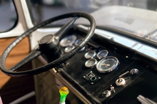 Interior inside of old bus cabin.