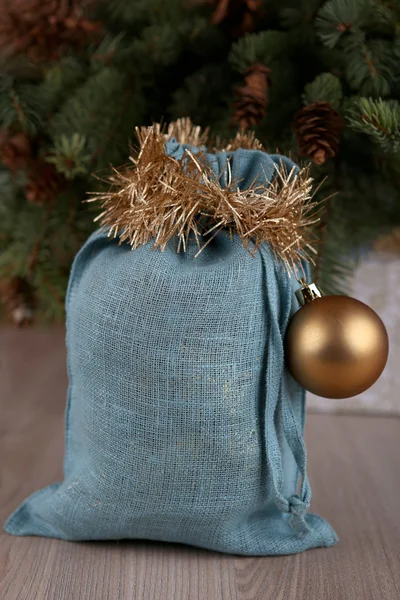Soft blue Santa bag in Christmas time.