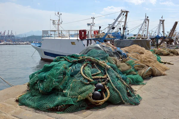 Fishing nets on the background trawlers