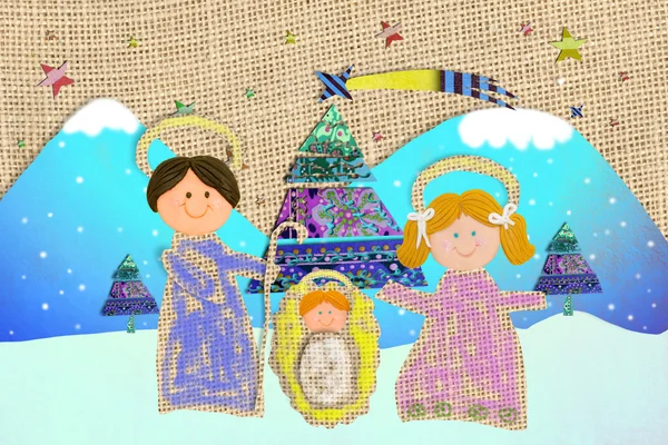 Christmas card Nativity Scene childlike style
