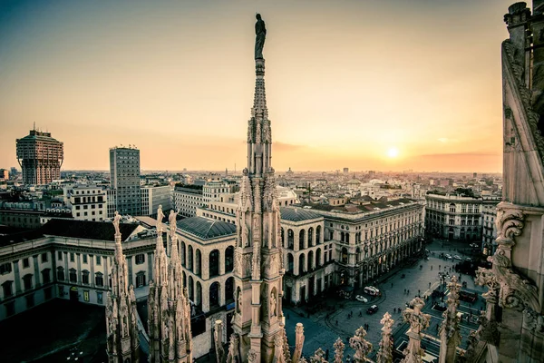 View of Milan city from Duomo roof at dusk