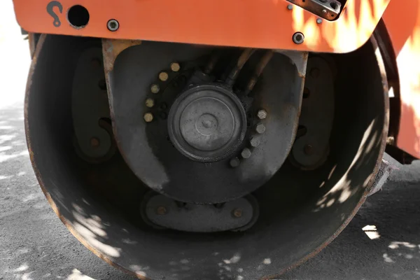 Road roller on city road, closeup