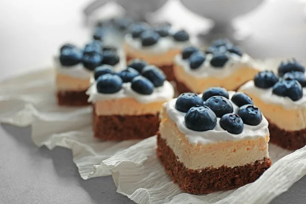 Delicious blueberry cakes, closeup