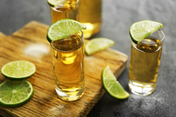 Tequila shots with lime and salt