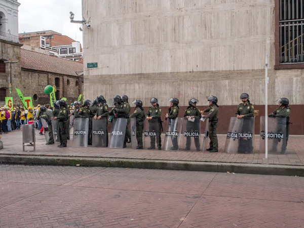 Armed riot police on the streets of Bogota