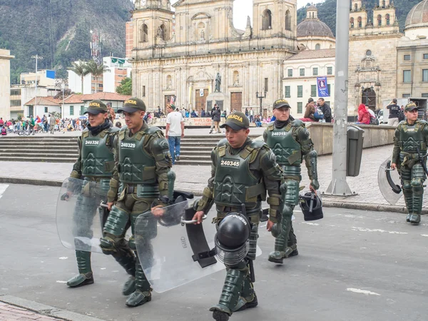 Armed riot police on the streets of Bogota
