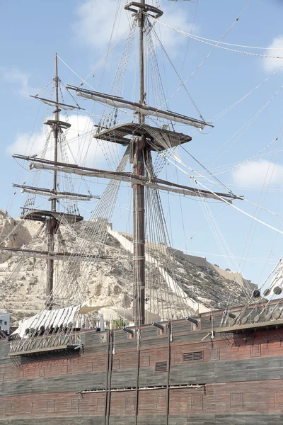 Mast with the crows nest of an ancient spanish warship